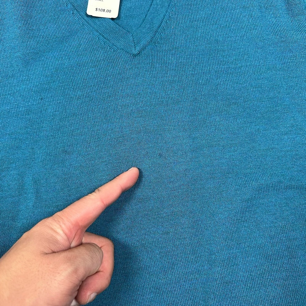 Brooks Brothers Sweater Mens Size Small Blue Merino Wool Blend V-Neck Preppy - Picture 2 of 10